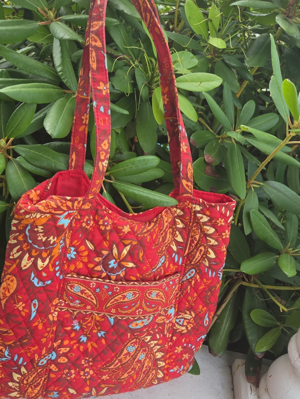 Quilted GUC Red Floral Tote Bag